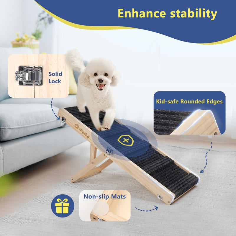 Dog Ramp for Couch, Dog Ramp for Small Dog Ramp for Bed Sofa Car Foldable Portable Wooden Pet Ramp, Adjustable Height 21 Inch