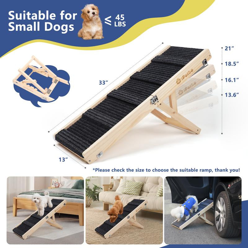 Dog Ramp for Couch, Dog Ramp for Small Dog Ramp for Bed Sofa Car Foldable Portable Wooden Pet Ramp, Adjustable Height 21 Inch